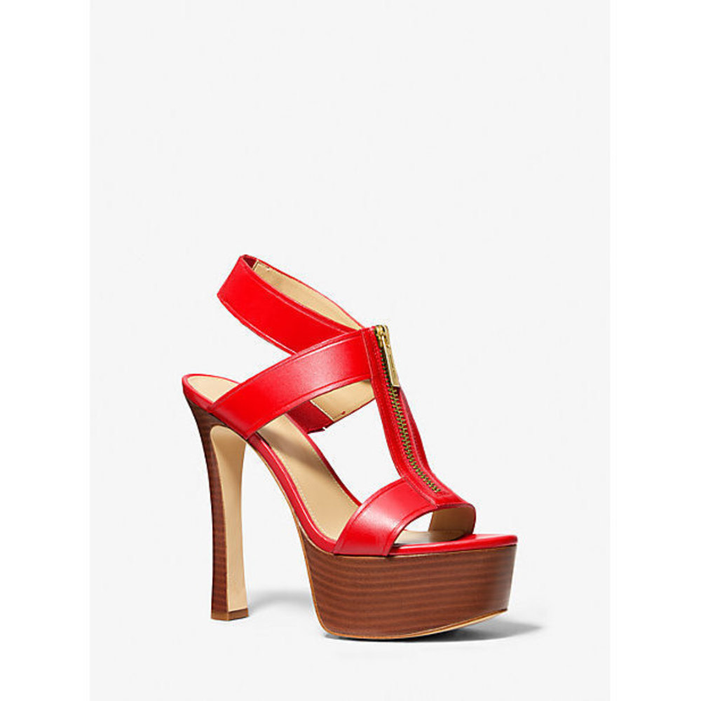 Michael Kors Berkley Leather Platform Sandal LACQUER RED 8.5 NEW